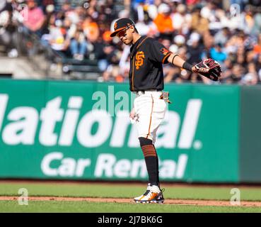 May 07 2022 San Francisco CA, U.S.A. St. Louis third baseman Nolan Arenado  (28) reacts after striking out in the ninth inning during MLB game between  the St. Louis Cardinals and the