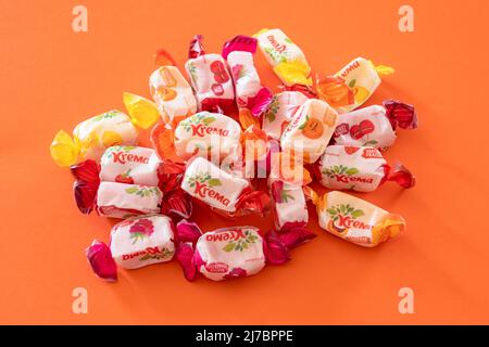 krema regal'ad brand sweets on an orange background Stock Photo - Alamy