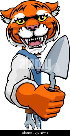 Tiger Bricklayer Builder Holding Trowel Tool Stock Vector