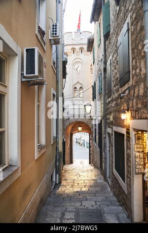 View of the streets of the old town Herceg Novi in Montenegro