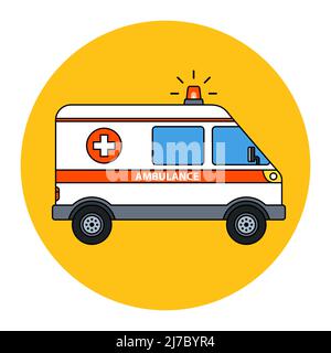 the ambulance goes to the call with the flasher on. Flat car vector illustration. Stock Vector