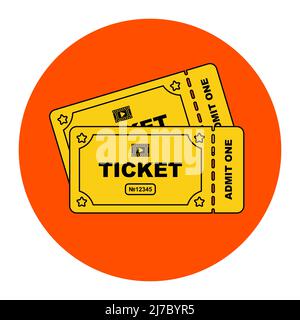 two golden tickets to the cinema. flat vector illustration Stock Vector
