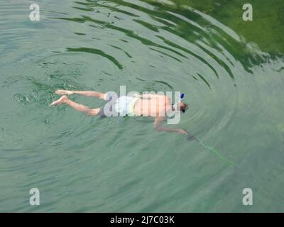 ALANYA, TURKEY - OCT 30, 2021. Spearfisher on the Dimchay river Stock Photo