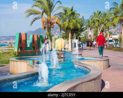 ALANYA, TURKEY - OCT 30, 2021. Alanya inscription on the city seafront Stock Photo