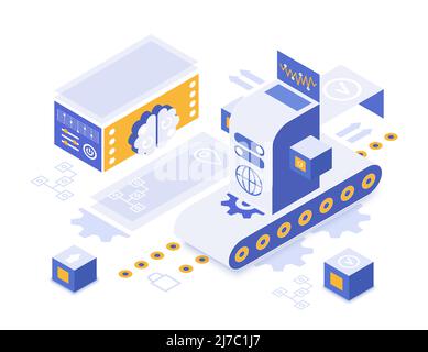 Innovative machine learning technology system. Software algorithms artificial intelligence programming Stock Vector