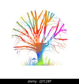 Tree colorful silhouette logo. magic rainbow tree. Vector illustration Stock Vector
