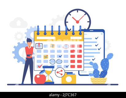 Calendar planning timesheet schedule program. Effective time management organizing tasks activities Stock Vector