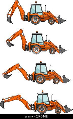 Detailed illustration of backhoe loaders, heavy equipment and machinery ...