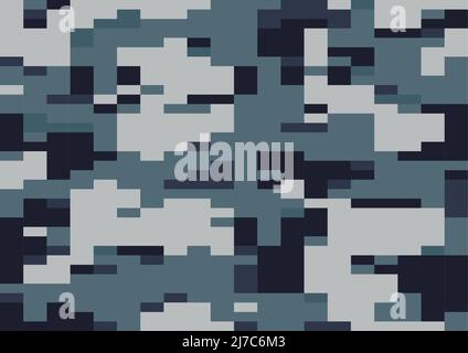 Marine multi-scale camouflage, seamless pattern. digi camo vector, modern 8bit pixel texture, digicamo design Stock Vector