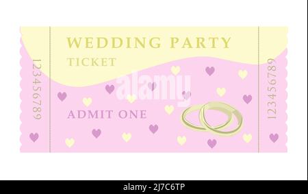 Wedding party ticket, illustration in pink and yellow colors Stock Vector