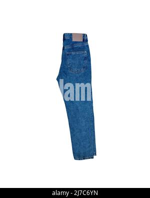 Blue Denim Jeans isolated on white background. Folded jeans Stock Photo