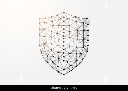Shield 3d low poly symbol with connected dots. Protect, antivirus design vector illustration. Cyber security polygonal wireframe Stock Vector