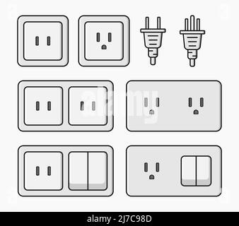 power outlet plug electric socket type a and b set vector flat illustration Stock Vector