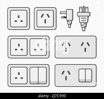 power outlet plug electric socket type g and i set vector flat illustration Stock Vector