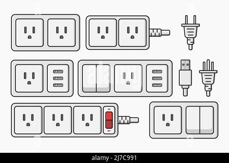 power outlet plug electric socket type b switcher set vector flat illustration Stock Vector