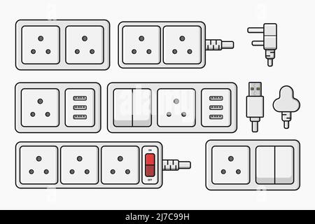 power outlet plug electric socket type d switcher set vector flat illustration Stock Vector