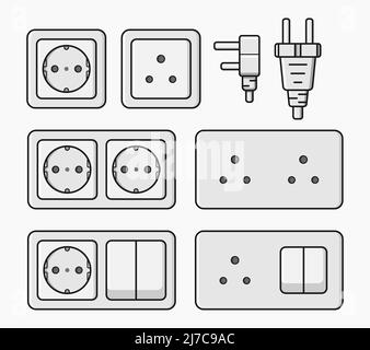 power outlet plug electric socket type f and d set vector flat illustration Stock Vector