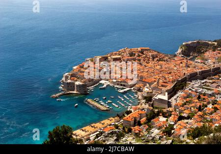 Aerial view of Dubrovnik, a city in southern Croatia fronting the Adriatic Sea. Stock Photo