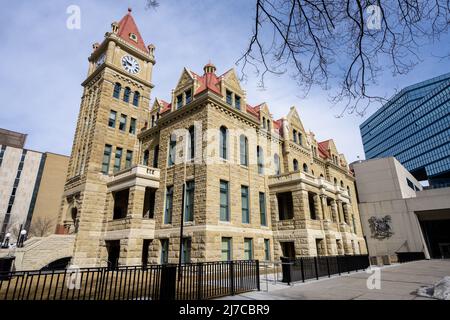 Calgary, AB, Canada - March 14 2022 : Calgary City Hall National Historic Site of Canada. Stock Photo
