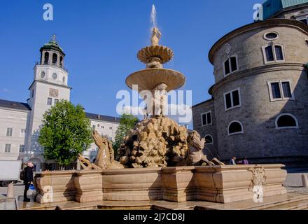 Residence Fountain, Residenzplatz, Salzburg, Austria. Stock Photo