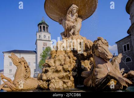 Residence Fountain, Residenzplatz, Salzburg, Austria. Stock Photo