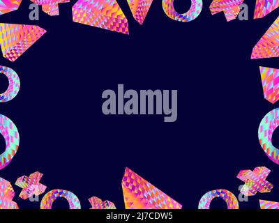 Geometric frame. 3D shapes with a checkered pattern of the 80s. Memphis border design, gradient colors. Design a template for invitations, leaflets an Stock Vector