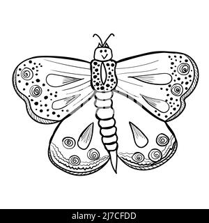 Cute butterfly, black and white illustration Stock Vector