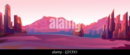 Rocky landscape. Beautiful stone scenery. Cartoon flat style design. Horizontal composition. Far horizon. Vector Stock Vector