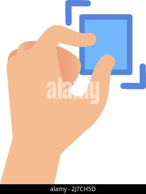 Phone hand gesture. Black icon palm with fingers pushes square, smartphone or tablet with touchscreen gestures, control in application or on website Stock Vector