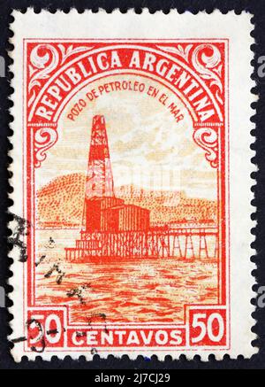ARGENTINA - CIRCA 1936: a stamp printed in the Argentina shows Oil Well, Petroleum, circa 1936 Stock Photo