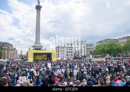 LONDON, MAY 08 2022. Thousands attend Eid In The Square on Trafalgar Square to mark the end of Ramadan, the holy month of fasting. Stock Photo