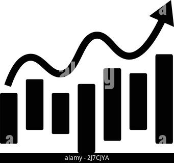 Silhouette icon of a growing arrow and bar graph. Editable vector. Stock Vector