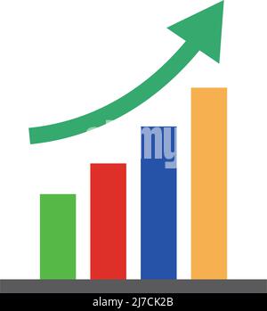 Increase in sales. Rise in profit. Bar graph and arrow icon. Editable vector. Stock Vector