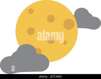 Cratered moon and black clouds. Night. Editable vector. Stock Vector
