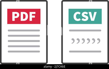 A set of icons for PDF and CSV file. Editable vector. Stock Vector