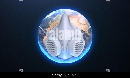 Planet earth with face mask protect: 3D illustration Stock Photo