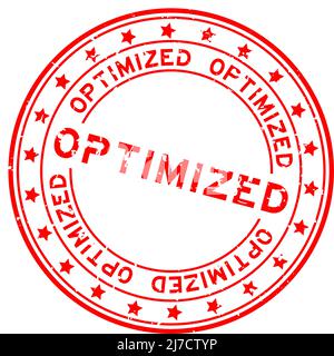 Grunge red optimized word with star icon round rubber seal stamp on white background Stock Vector