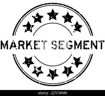 Grunge black market segment word with star icon round rubber seal stamp on white background Stock Vector