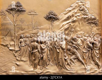 Close-up of decoration of Gates of Paradise - East door of Florence Baptistery, Italy Stock Photo