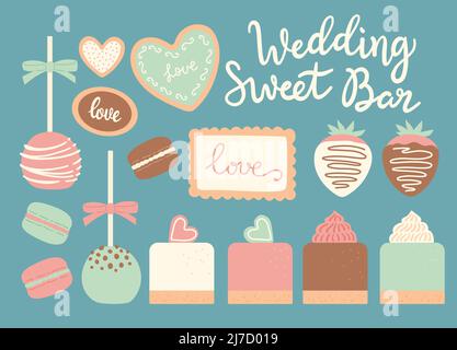 Wedding sweet bar set of vector illustrations Stock Vector