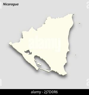 3d isometric map of Nicaragua isolated with shadow. Paper card style vector illustration Stock Vector