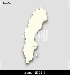 3d isometric map of Sweden isolated with shadow. Paper card style vector illustration Stock Vector