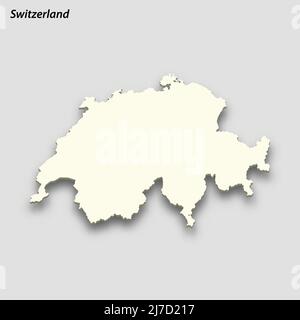 3d isometric map of Switzerland isolated with shadow. Paper card style vector illustration Stock Vector