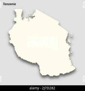 3d isometric Map of Tanzania with national flag. Vector Illustration ...