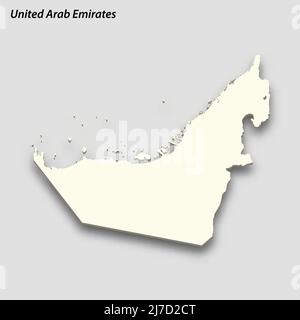 Isometric paper map of United Arab Emirates with triangular flag of ...