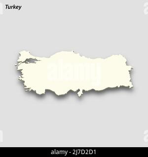 3d isometric map of Turkey isolated with shadow. Paper card style vector illustration Stock Vector