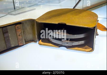 Box for storing and carrying Degtyarev light machine gun magazines Stock Photo