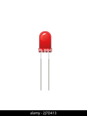 Red LED. Light diode. Element for radio circuit. Object isolated on white background. Electronics detail. Vector. Stock Vector