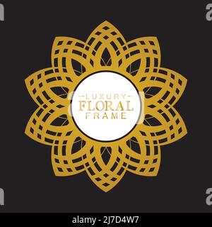 Gold ornamental round, Decorative art frame, Abstract vector floral ornament border, porcelain pattern design. Stock Vector