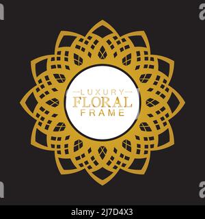 Gold ornamental round, Decorative art frame, Abstract vector floral ornament border, porcelain pattern design. Stock Vector
